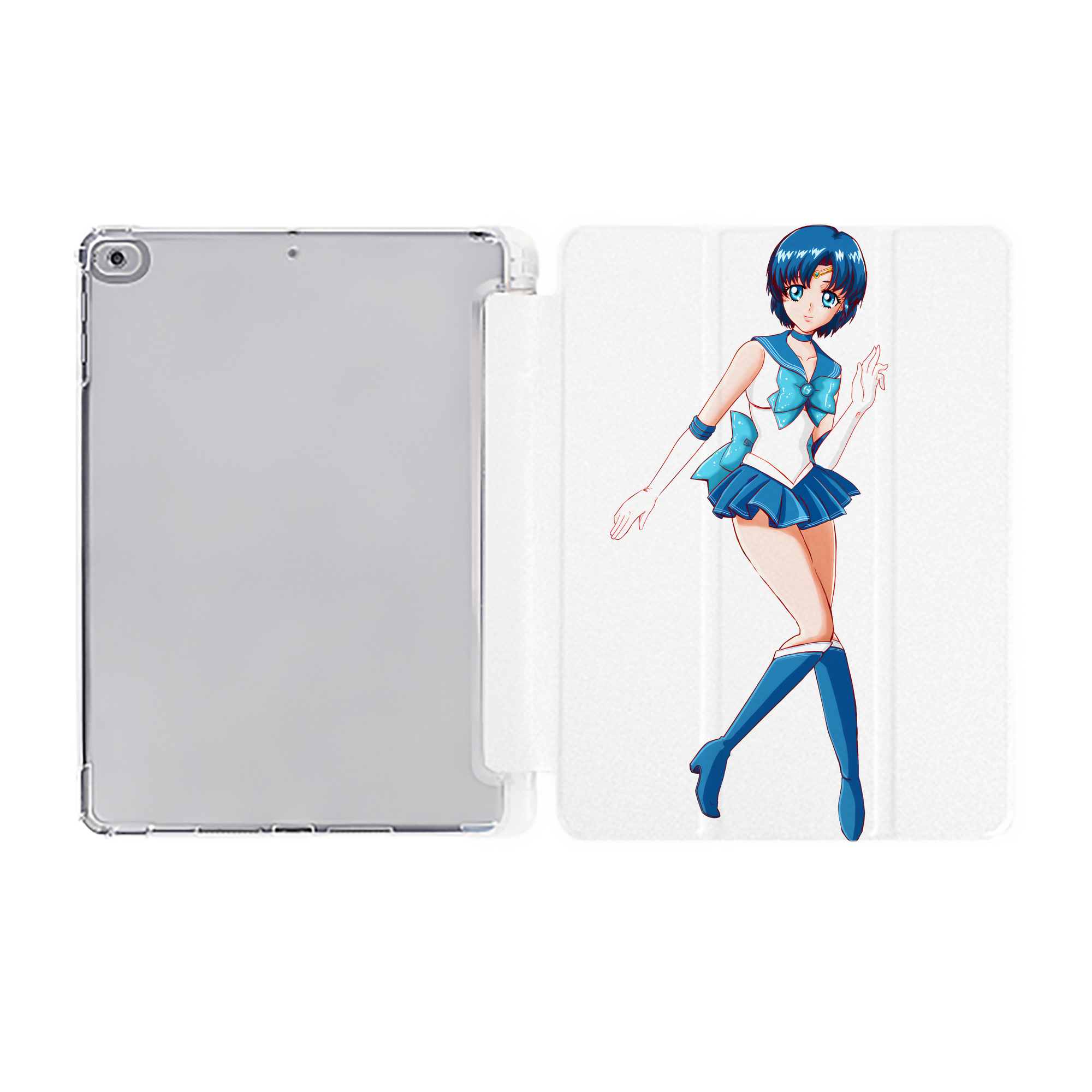 （画像用） 美少女戦士セーラームーン 水野 亜美 みずの あみ Sailor Moon Mizuno Ami IPad ケース ペン収納付き 三つ折りスタンド PUレザー×シリコン 対応機種9.5/10.5/10.9インチ